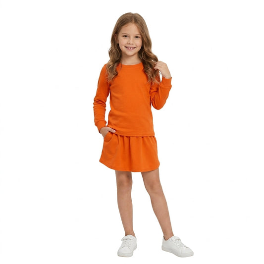 GLD1696 Solid Orange Girls Skorts Set