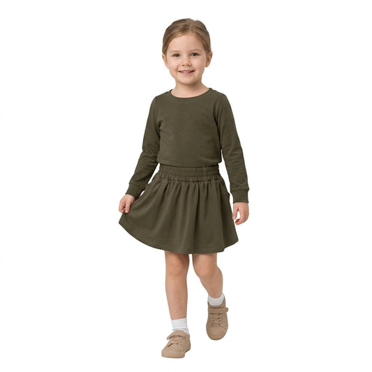 GLD1698 Solid Olive Brown Girls Skorts Set