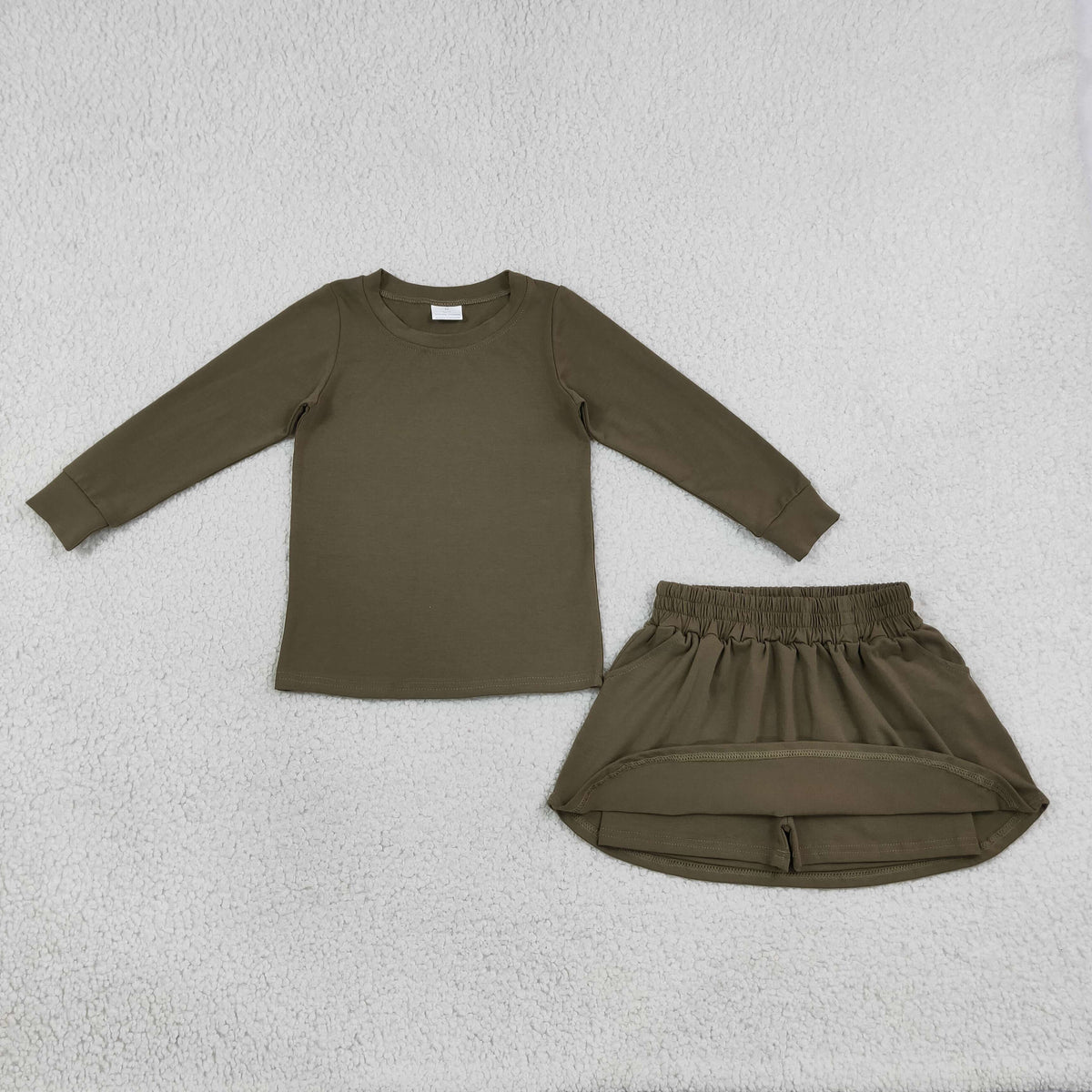 Solid Color Cotton Girls Skorts Sets Kids Sibling Matching Clothes