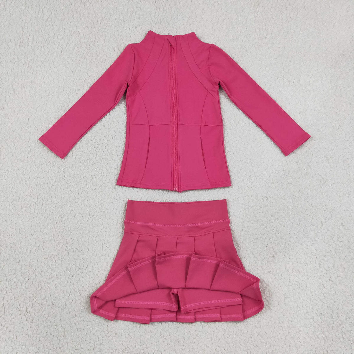 GLD1703 Hot Pink Zipper Pleated Yoga Girls Skorts Set