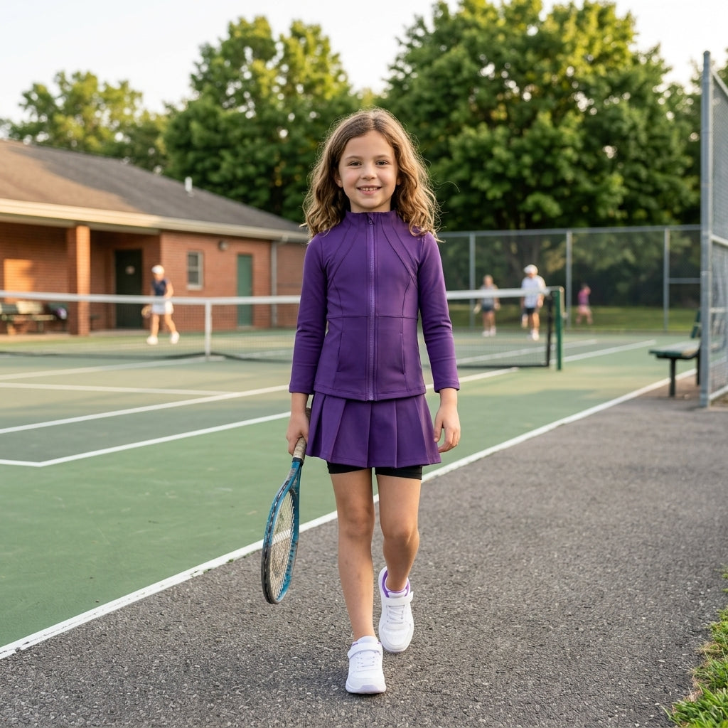 GLD1704 Purple Pleated Yoga Girls Skorts Set
