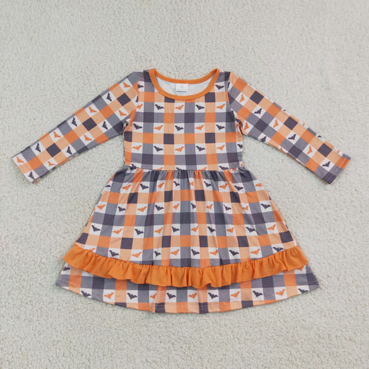 GLD1707 Halloween Bat Plaid Ruffles Girl's Dress 202609 RTS