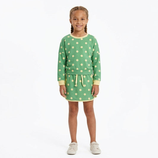 GLD1764 Dots Green Long Sleeves Girls Skorts Set
