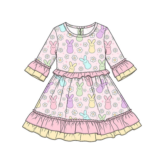 Preorder MOQ 5 pcs 202609 Each Style Easter Bunny Ruffles Three-Quarter Sleeves Kids Matching Clothes