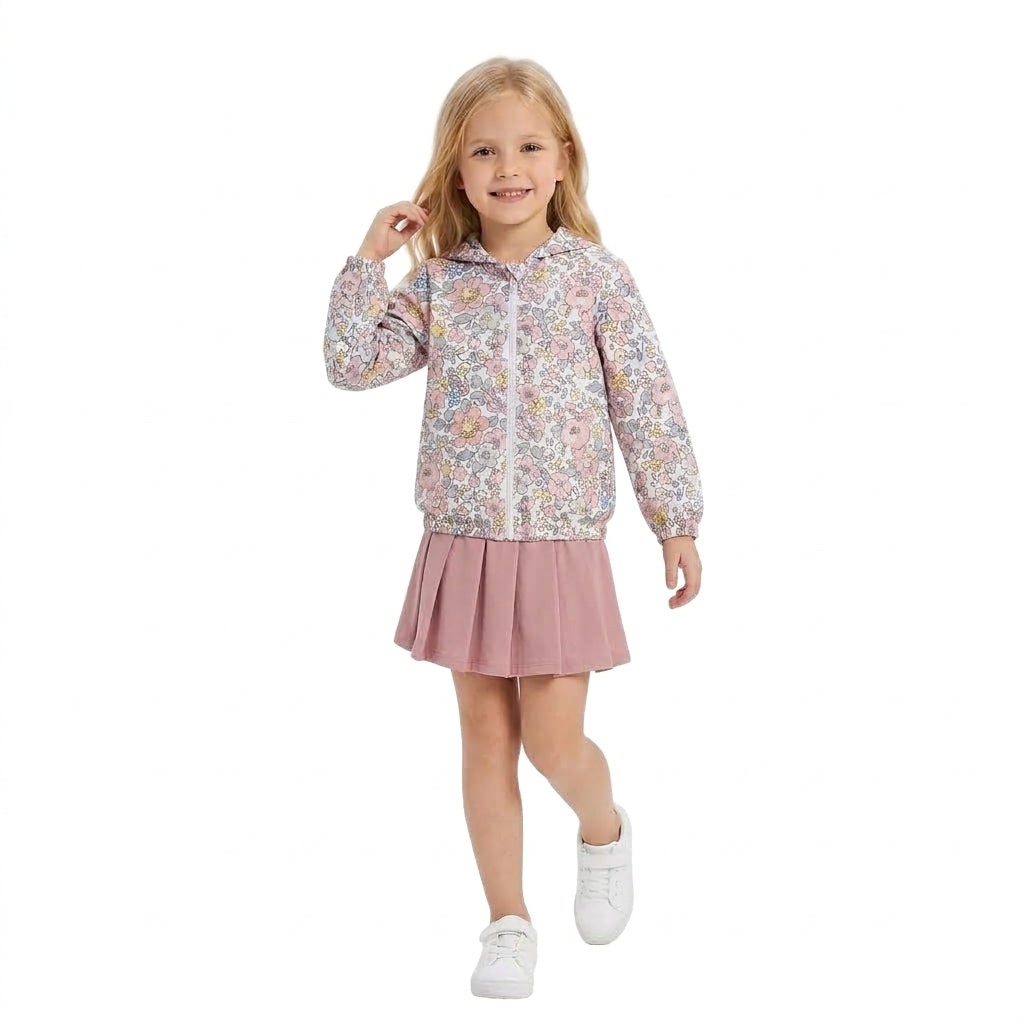 GLD1815 Floral Hoodie Zipper Pink Pleated Yoga Girls Skorts Set 202609 RTS