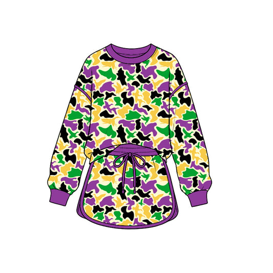 Preorder MOQ 5 pcs Each Style Mardi Gras Camo Ruffles Kids Matching Clothes 202609