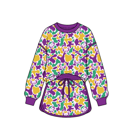 Preorder MOQ 5 pcs Each Style Mardi Gras Camo Ruffles Kids Matching Clothes 202609