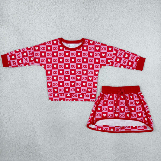 GLD1826 Valentine's Day Love Plaid Red Girls Skorts Set