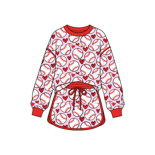 Preorder MOQ 5 pcs Each Style Baseball Love Print Ruffles Kids Matching Clothes