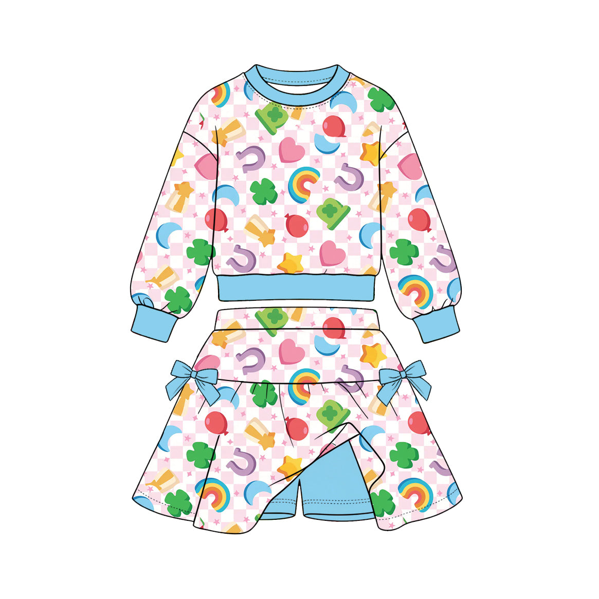 Preorder MOQ 5 pcs Each Style Saint Patrick Leaves Rainbows Bows Kids Matching Clothes