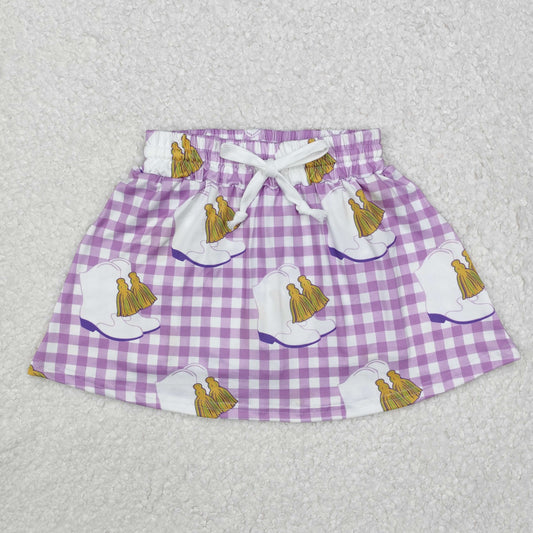 GLK0035 Girls outfit Purple Check boots skirts culottes boutique outfit RTS202412