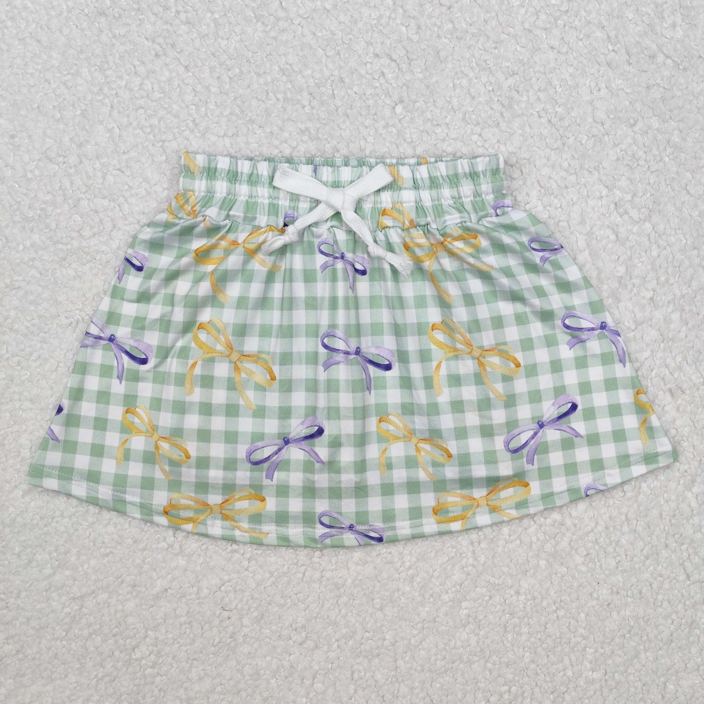 GLK0036 Girls outfit Light Green Check Bows skirts culottes boutique outfit RTS202412