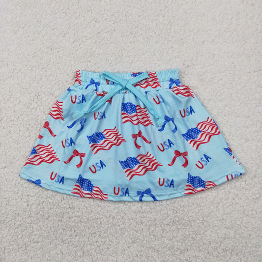 GLK0050 4th of July USA Bows Star Flag Blue Skirts Shorts Girls Boutique Outfit 202504 RTS
