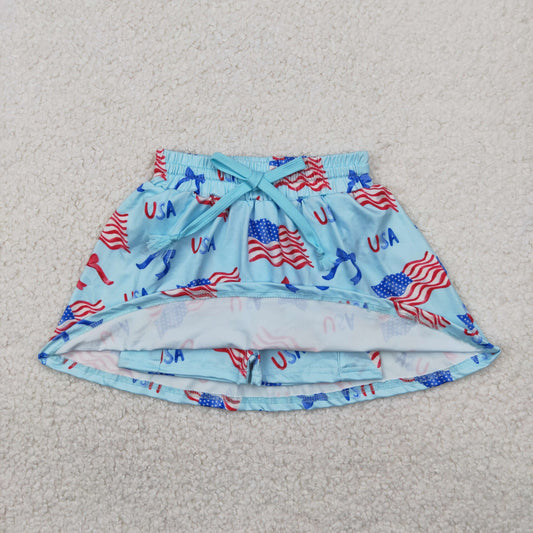 GLK0050 4th of July USA Bows Star Flag Blue Skirts Shorts Girls Boutique Outfit 202504 RTS