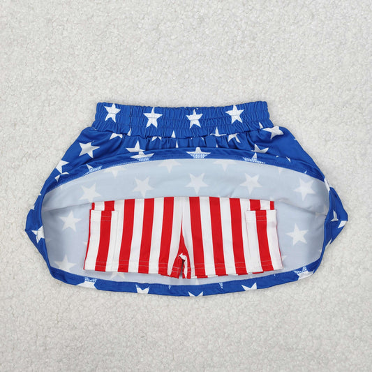 GLK0051 4th of July Star Striped Blue Red skirts Shorts Girls Boutique Outfit 202503 RTS