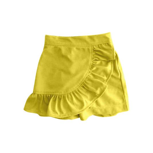 Preorder GLK0063 Pure Yellow Ruffled skirt shorts girls boutique outfit 202503