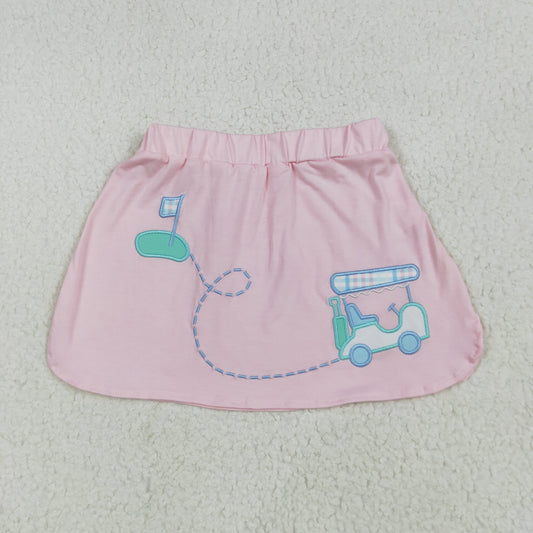 GLK0071 Girls Boutique Embroidered Golf Car Pink Skirt 202506 RTS