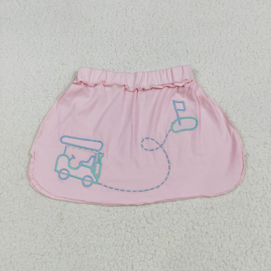GLK0071 Girls Boutique Embroidered Golf Car Pink Skirt 202506 RTS
