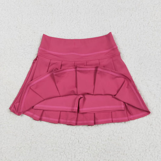 GLK0079 Pure Rose Red Yoga Pleated Skirts Girls Boutique Outfit 202506 RTS
