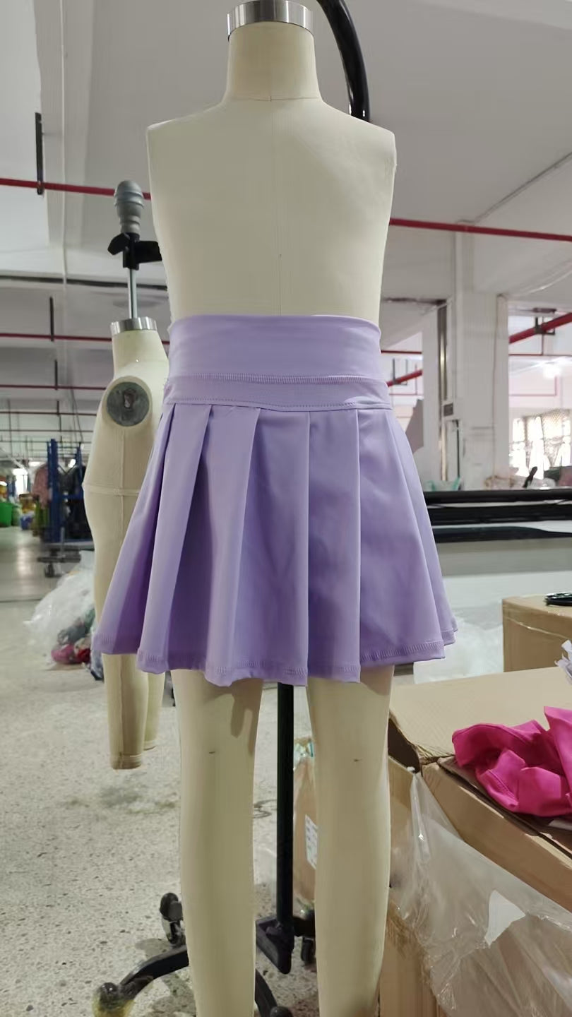 GLK0085 Pure Light Purple Yoga Pleated Skirts for Girls 202506 RTS