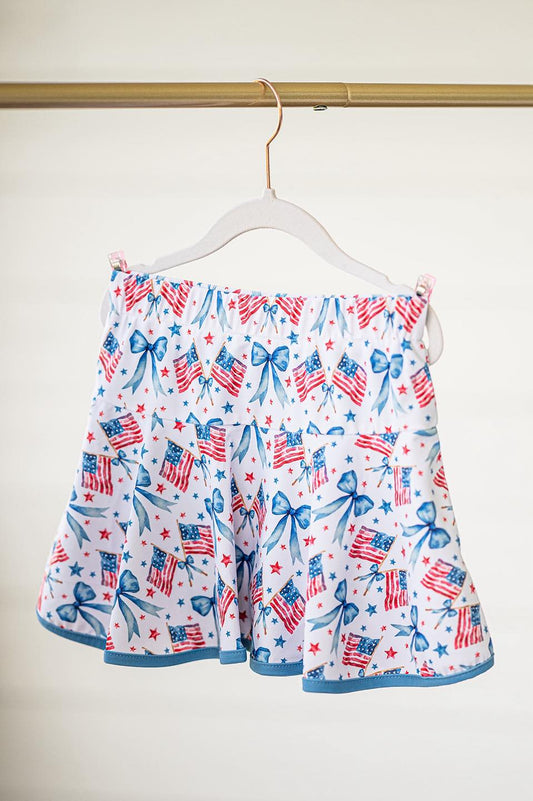 preorder GLK0098 4th of July Girls Boutique Red Blue Flag Bows Star Skirts 202505