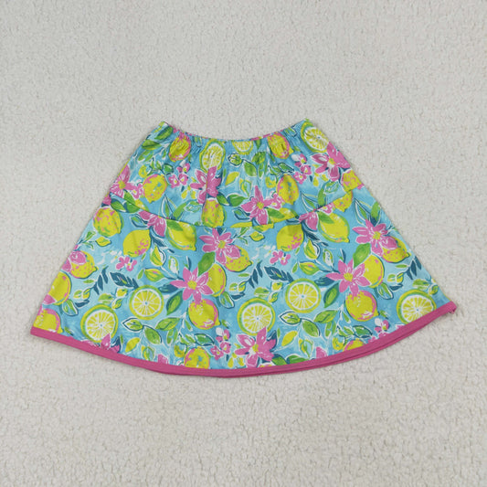 GLK0100 Girls Boutique Flower Fruit Lemon Teal Skirts 202506 RTS