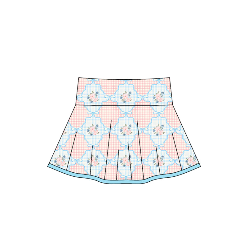 preorder GLK0101 Girls Boutique Orange Pink Plaid Flower Yoga Skirts 202505