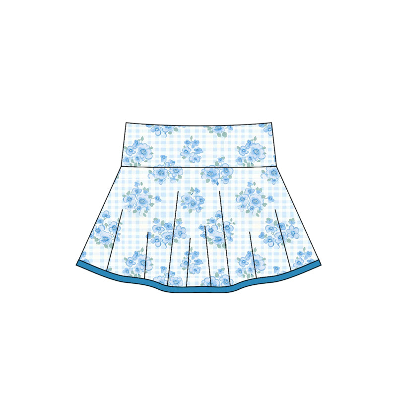 preorder GLK0103 Girls Boutique Flower Plaid Blue Yoga Skirts 202505