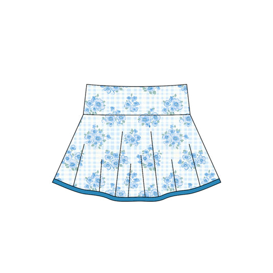 preorder GLK0103 Girls Boutique Flower Plaid Blue Yoga Skirts 202505