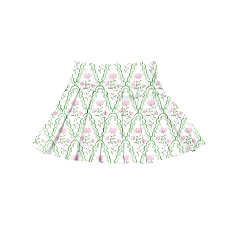 preorder GLK0111 Girls Boutique Pink Flower Green Plaid Leaf Yoga Pleated Skirts 202506