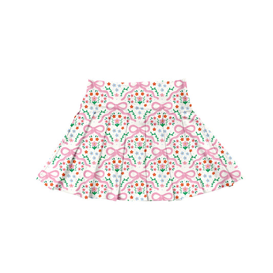preorder GLK0112 Girls Boutique Pink Bows Flower Leaf Yoga Pleated Skirts 202506