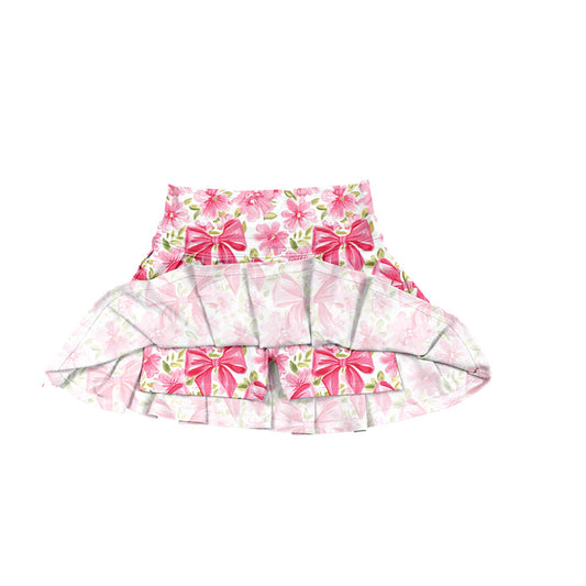 preorder GLK0121 Girls Boutique Pink Bows Flower Leaf Yoga Pleated Skirts 202506