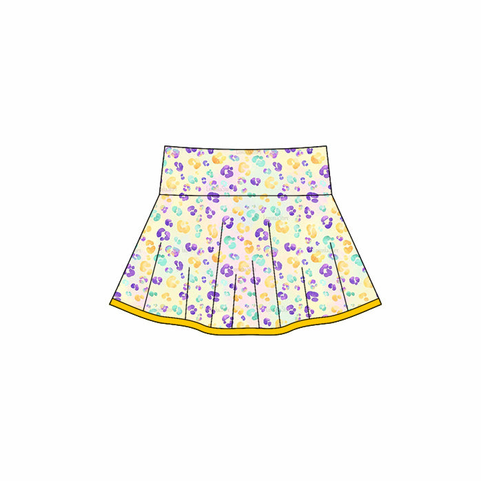 MOQ 5 preorder GLK0162 Mardi Gras Leopard Yellow Girls Yoga Skirts 202510