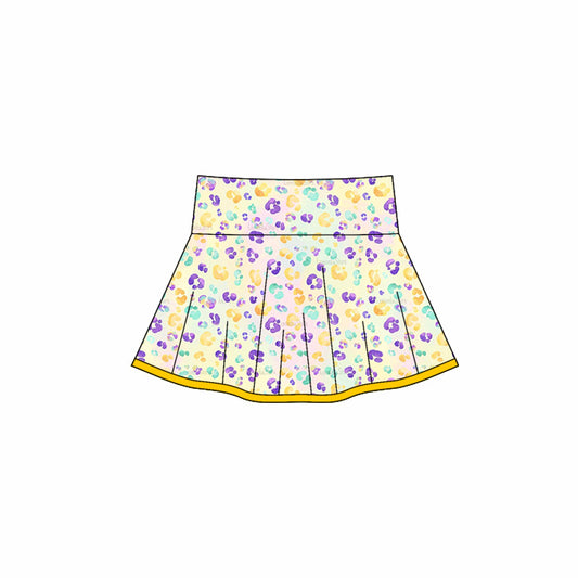 MOQ 5 preorder GLK0162 Mardi Gras Leopard Yellow Girls Yoga Skirts 202510