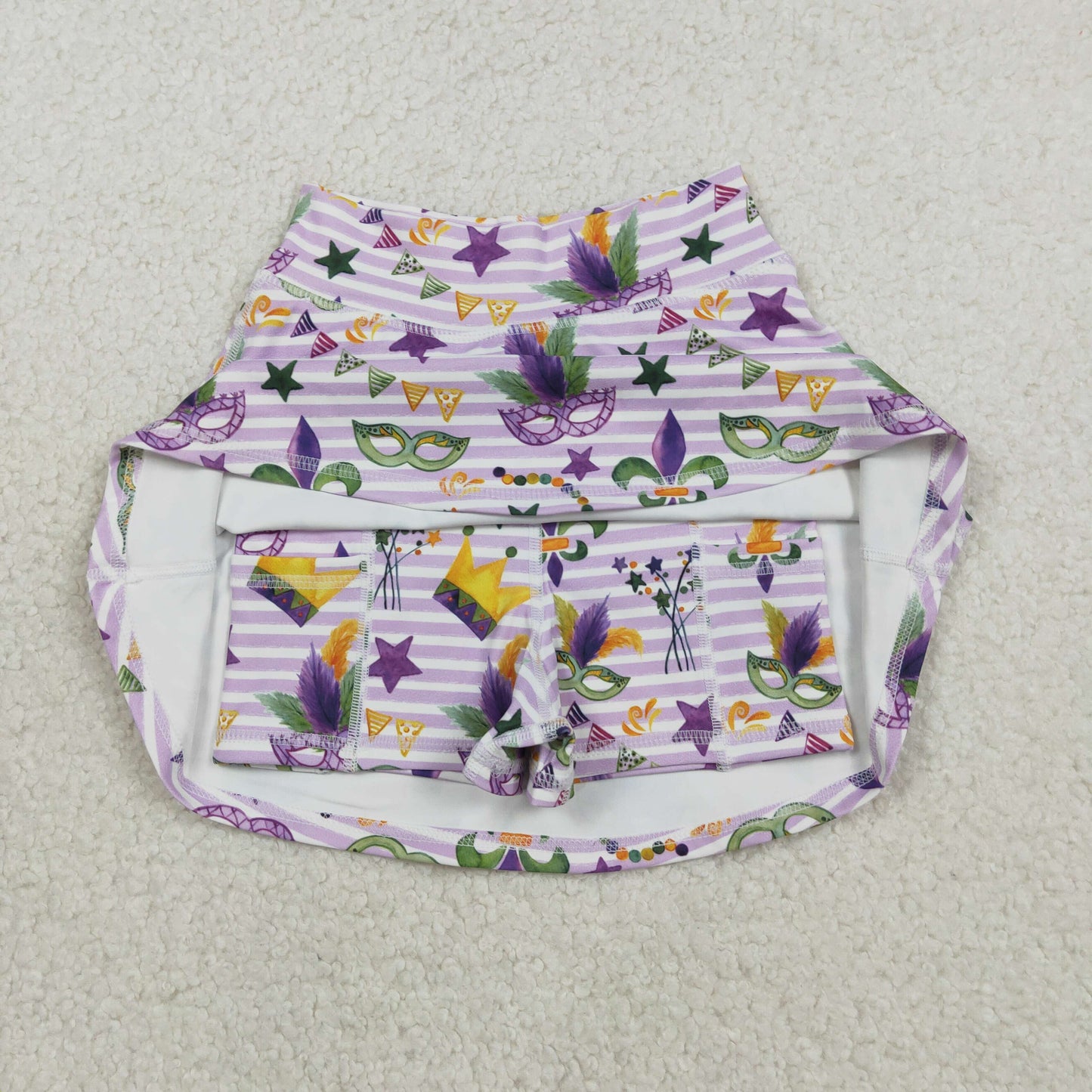 GLK0167 Mardi Gras Purple Stripe Mask Girls Yoga Skirts 202511 RTS