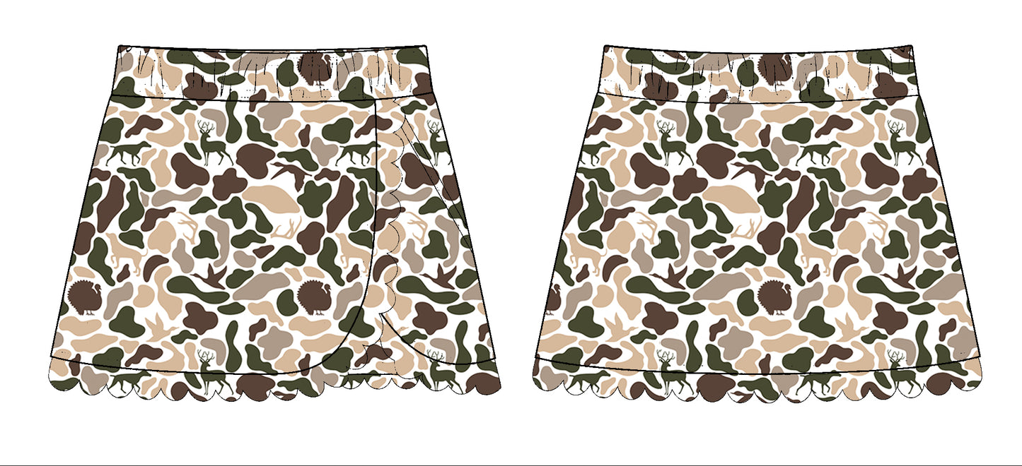 MOQ 5 preorder GLK0176 Deer Hunting Beige Green Camouflage Girls Yoga Skirts 202510