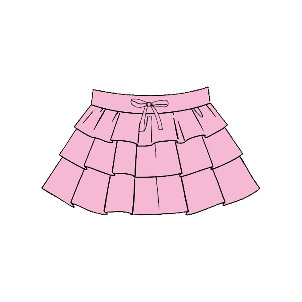MOQ 5 PCS preorder GLK0199 Solid Pink Ruffle Girls Yoga Skirts 202511