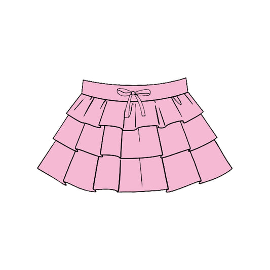 MOQ 5 PCS preorder GLK0199 Solid Pink Ruffle Girls Yoga Skirts 202511