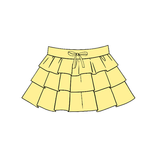 MOQ 5 PCS preorder GLK0207 Solid Yellow Ruffle Girls Yoga Skirts 202511