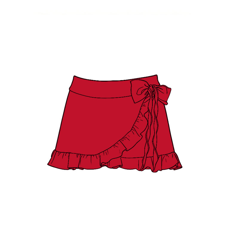 MOQ 5 preorder GLK0215 Solid Red Ruffle Bow Girls Yoga Skirts 202511