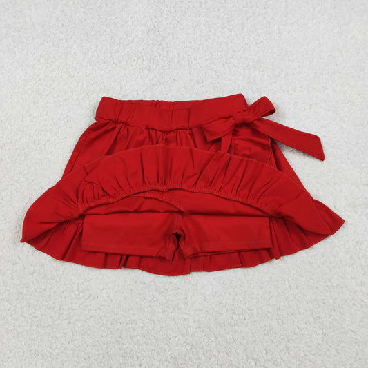 GLK0215 Solid Red Ruffle Bow Girls Yoga Skirts 202601 RTS