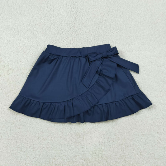 GLK0217 Solid Navy Ruffle Bow Girls Yoga Skirts 202601 RTS