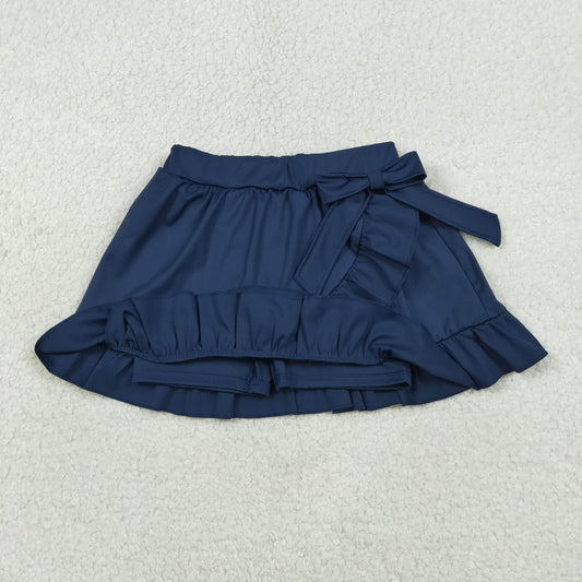 GLK0217 Solid Navy Ruffle Bow Girls Yoga Skirts 202601 RTS