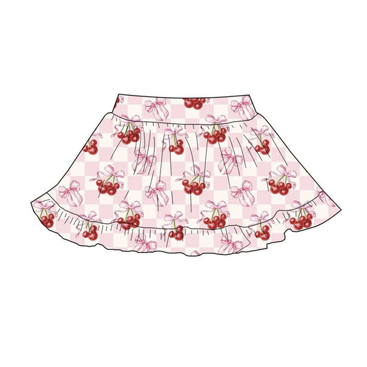 MOQ 5 PCS preorder GLK0220 Bow Cherry Pink Plaid Ruffle Girls Yoga Skirts 202512