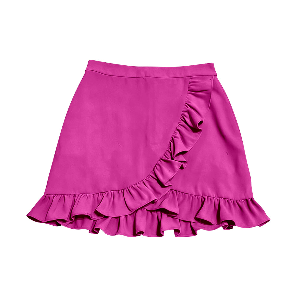 MOQ 5 PCS preorder GLK0223 Solid Rose Red Ruffle Girls Yoga Skirts 202512