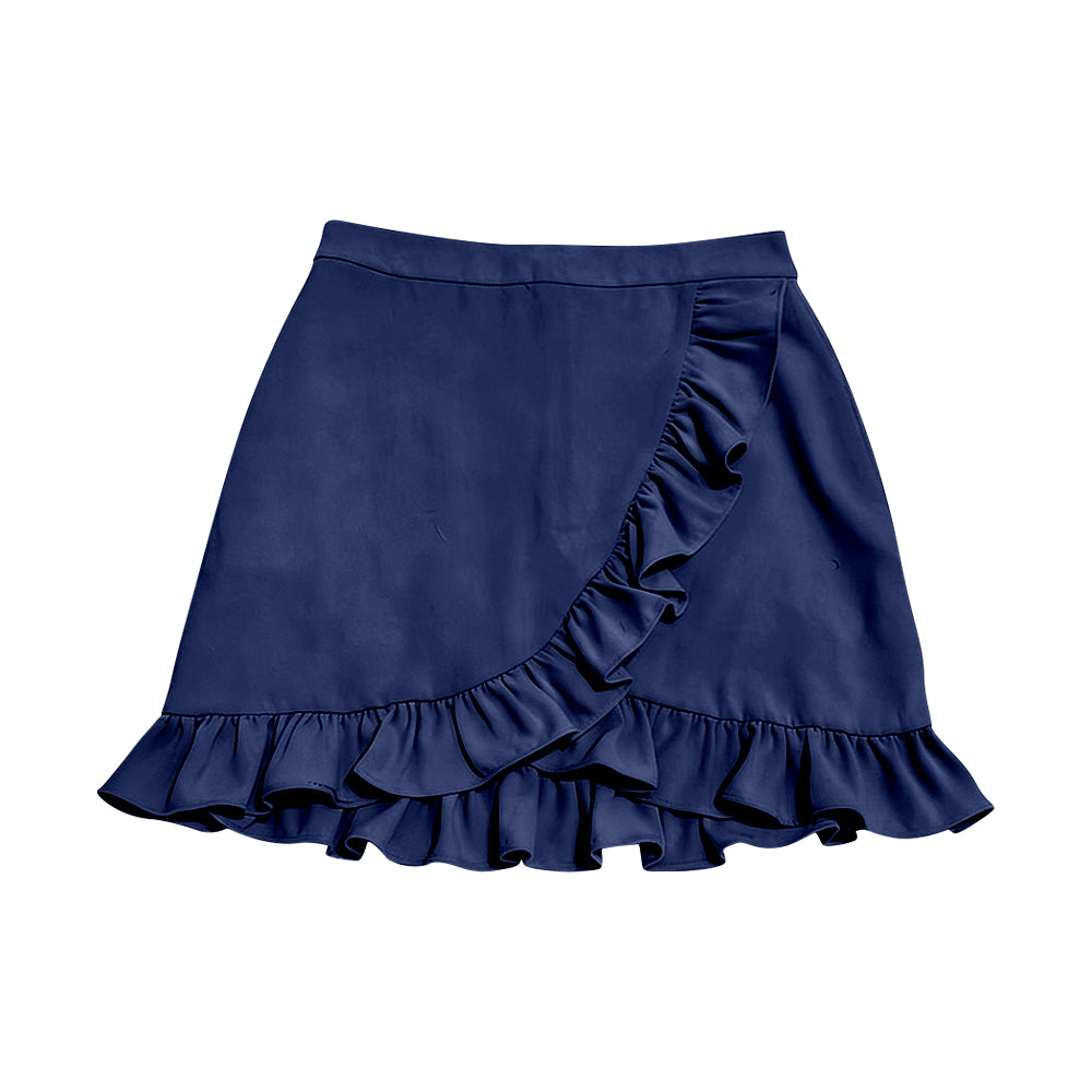 MOQ 5 PCS preorder GLK0227 Solid Navy Ruffle Girls Yoga Skirts 202512