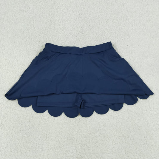 GLK0236 Solid Navy Ruffle Girls Yoga Skirts with Pocket 202604 RTS