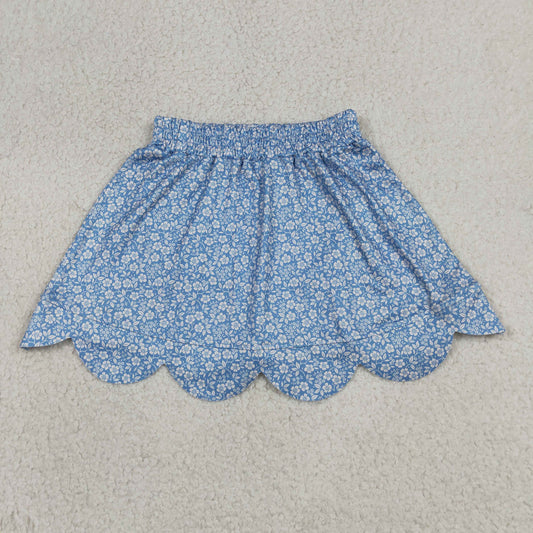 GLK0239 Milk Silk Floral Blue Ruffle Shorts Skirts for Girls 202605 RTS