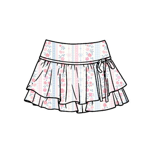 MOQ 5 PCS preorder GLK0241 Pink Blue Floral Plaid Polka Dot Bow Ruffle Shorts Skirts Girls Yoga Skirts 202601