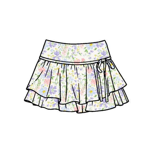 MOQ 5 PCS preorder GLK0242 Flower Leaf Ruffle Shorts Skirts Girls Yoga Skirts 202601
